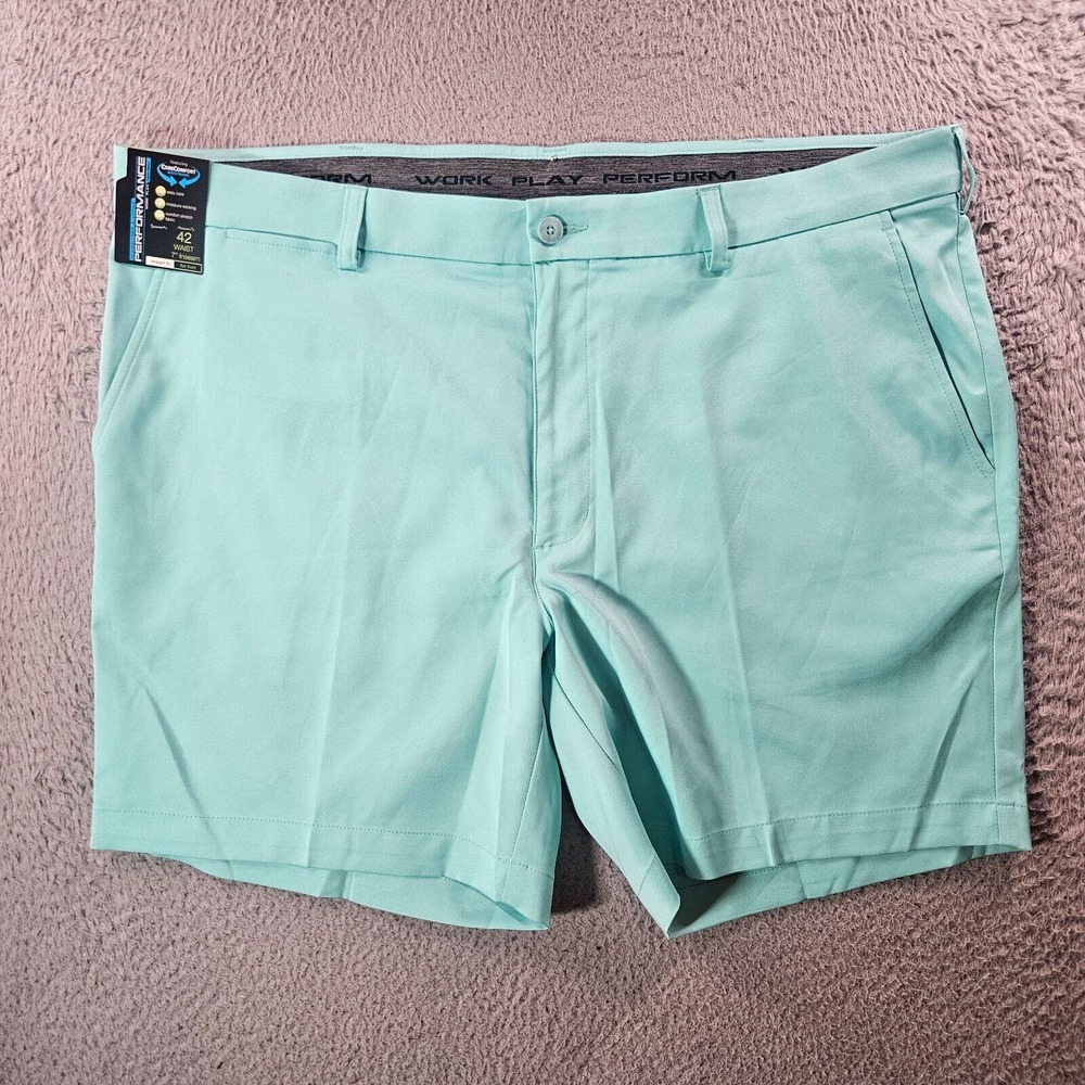 NWT Roundtree & Yorke Performance Shorts Men 42 x 7 Straight Fit Green